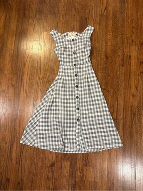Plaid Button-Front Midi Dress in Blue and White